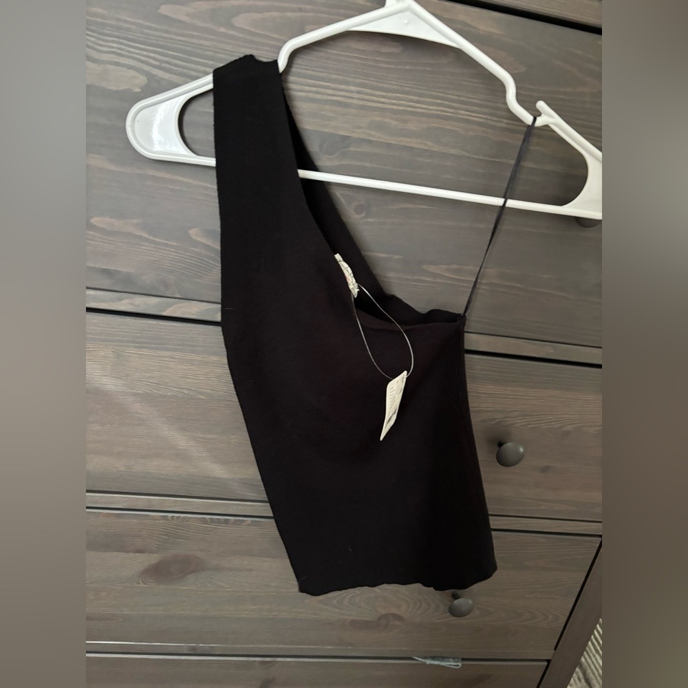 NWT Free People Good Taste One Shoulder Ribbed Tank top in Black - Picture 5 of 5